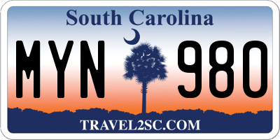 SC license plate MYN980