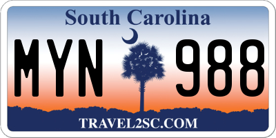 SC license plate MYN988