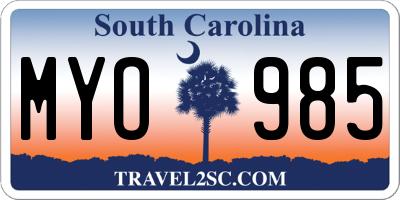 SC license plate MYO985