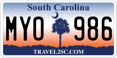 SC license plate MYO986