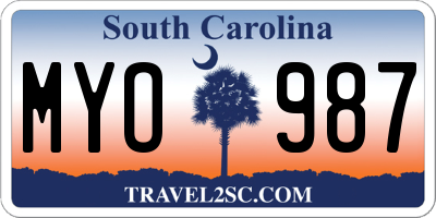 SC license plate MYO987