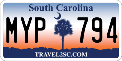 SC license plate MYP794