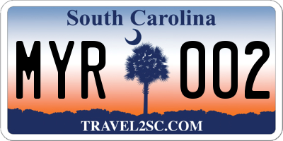 SC license plate MYR002