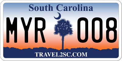 SC license plate MYR008