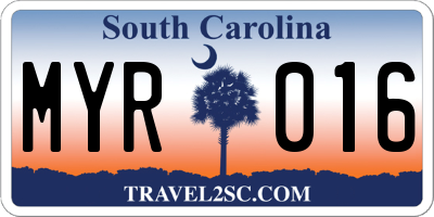 SC license plate MYR016