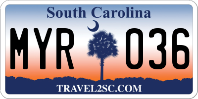 SC license plate MYR036