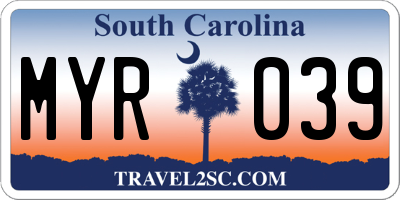 SC license plate MYR039
