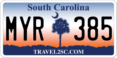 SC license plate MYR385