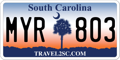 SC license plate MYR803