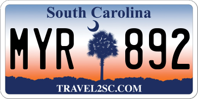 SC license plate MYR892