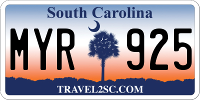 SC license plate MYR925