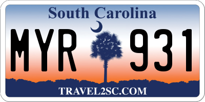 SC license plate MYR931