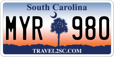 SC license plate MYR980