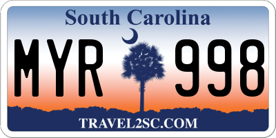 SC license plate MYR998