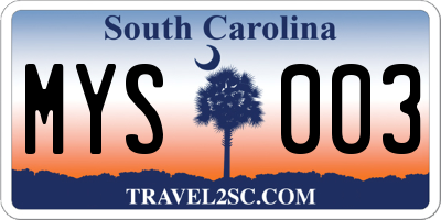SC license plate MYS003
