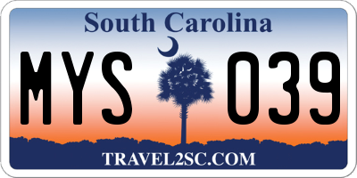 SC license plate MYS039