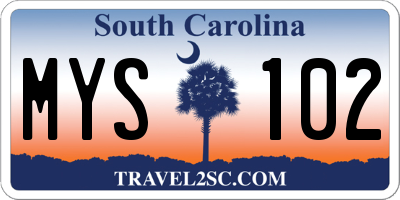 SC license plate MYS102