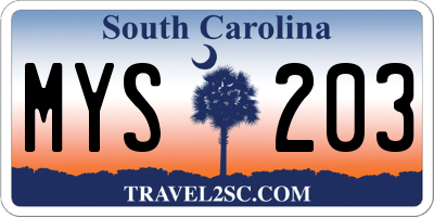SC license plate MYS203