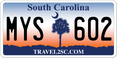 SC license plate MYS602