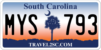 SC license plate MYS793