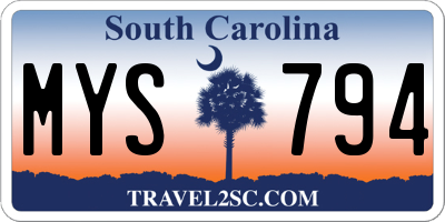 SC license plate MYS794