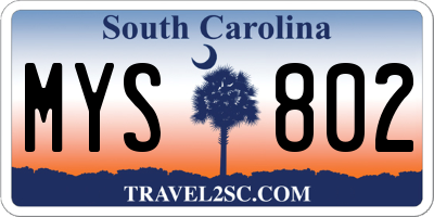 SC license plate MYS802