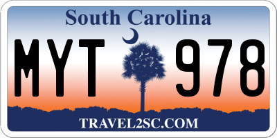 SC license plate MYT978