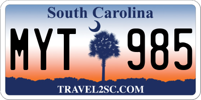 SC license plate MYT985