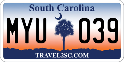 SC license plate MYU039