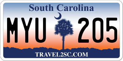 SC license plate MYU205