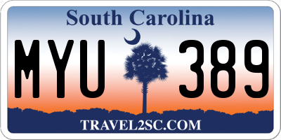 SC license plate MYU389