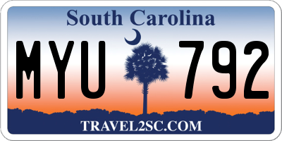 SC license plate MYU792
