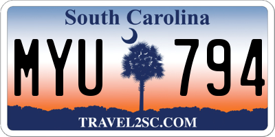SC license plate MYU794