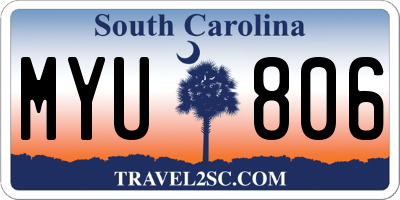 SC license plate MYU806
