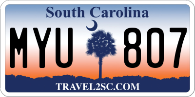SC license plate MYU807