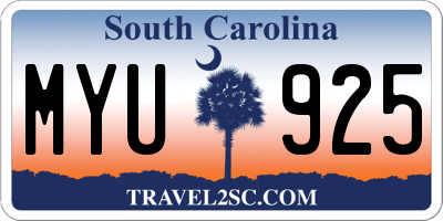 SC license plate MYU925