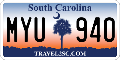 SC license plate MYU940