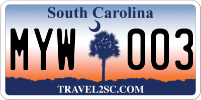 SC license plate MYW003