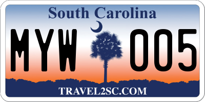 SC license plate MYW005