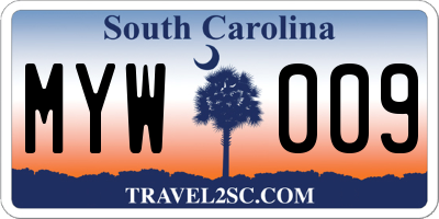 SC license plate MYW009