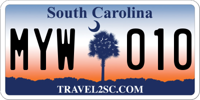 SC license plate MYW010