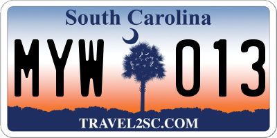 SC license plate MYW013