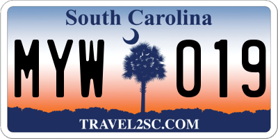 SC license plate MYW019