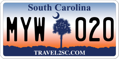 SC license plate MYW020