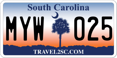 SC license plate MYW025