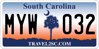 SC license plate MYW032