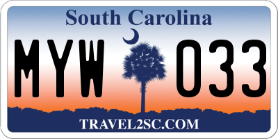 SC license plate MYW033