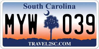 SC license plate MYW039