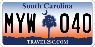 SC license plate MYW040