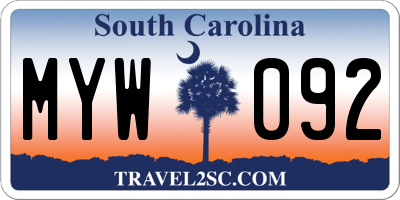 SC license plate MYW092